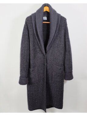 Chanel mens knit jacket cardigan 44 US Medium navy Fall 2013 metallic silver
